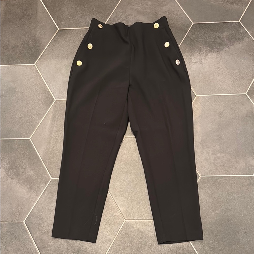 Zara High-Waist Black Trousers with Gold Buttons